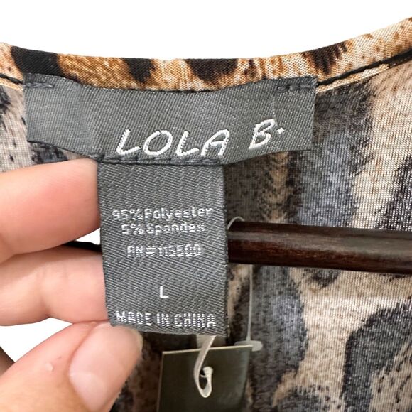 Cheetah Print Cold Shoulder Blouse Womens Large Lola B Silver Beaded Top‎ New - Picture 2 of 12